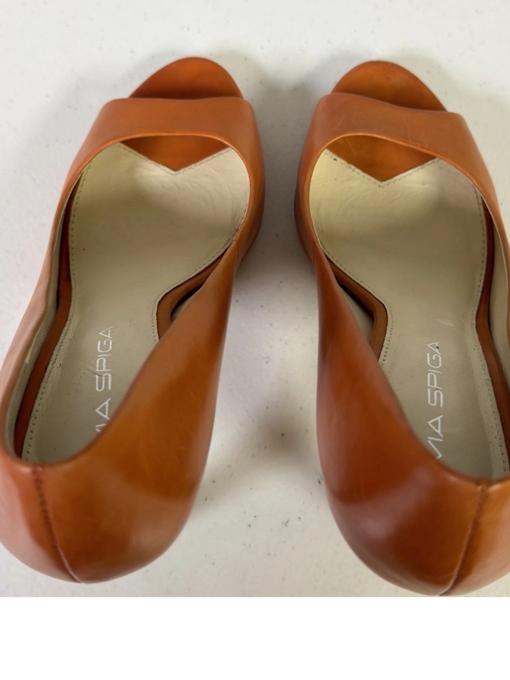 Via Spiga Orange Peep-toe Pumps With Platform Heel Size 6.5 Made In Italy - Picture 5 of 11
